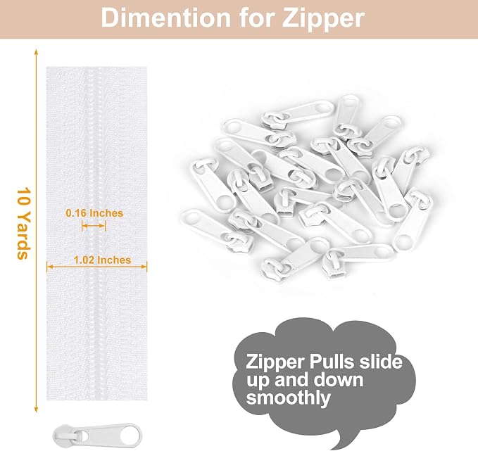 MiniRed 10Yards White Nylon Coil Zipper by the Yards, #3 Bulk Zippers - Image 3