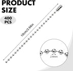 400 Pcs Long Bead Ball Chain Keychain, 3.9 Inch Silver, 2.4mm - Image 2
