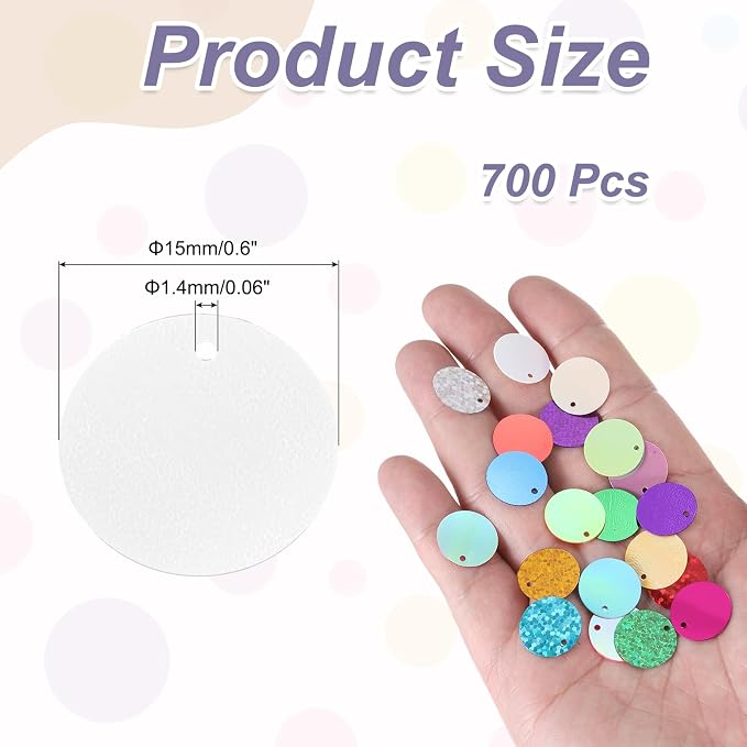MECCANIXITY 700 Pcs Flat Round Sequins 15mm/0.6 Inch Loose Paillettes Craft - Image 2