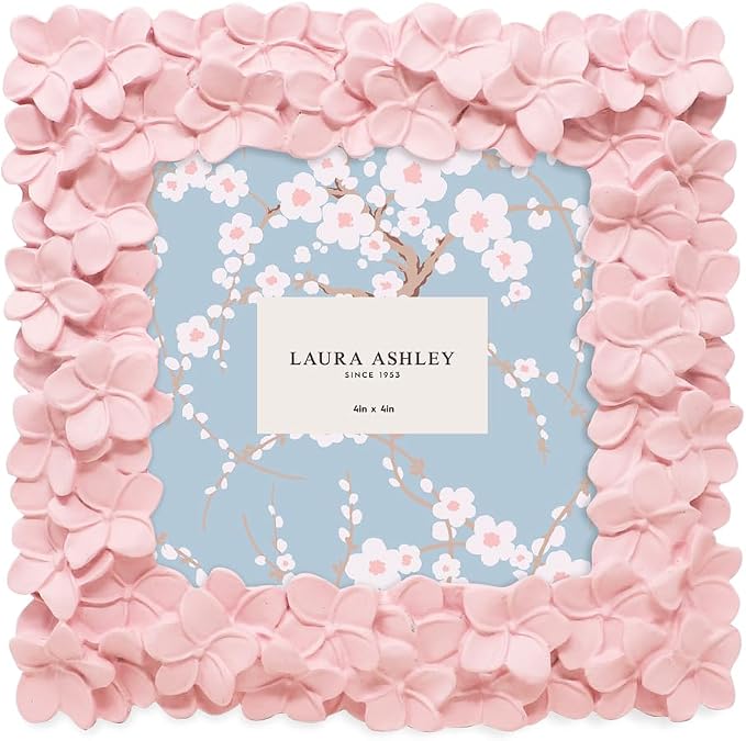 Laura Ashley 4x4 Pink Flower Textured Hand-Crafted Resin Picture Frame - Image 2