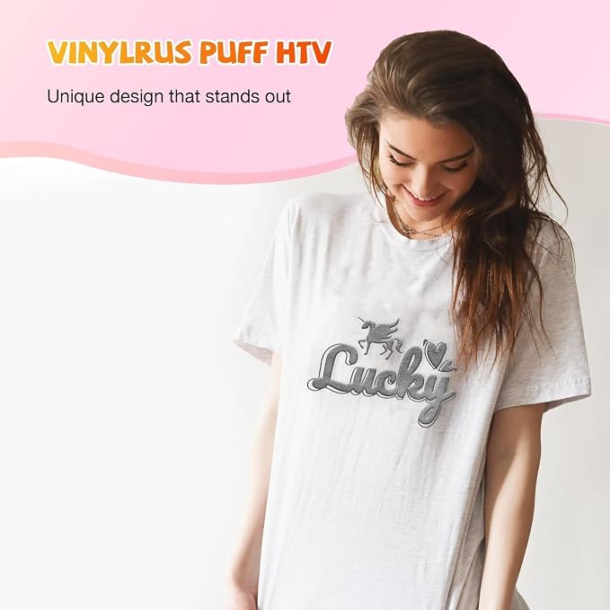 VinylRus Silver Puff Heat Transfer Vinyl -12” x 6ft Puffy 3D Grey Iron on Vinyl - Image 8