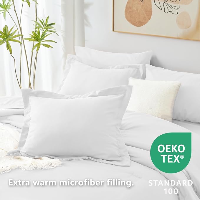 CozyLux Full Comforter Set White, 7 Pieces Bed in a Bag Soft Bedding Comforter - Image 4