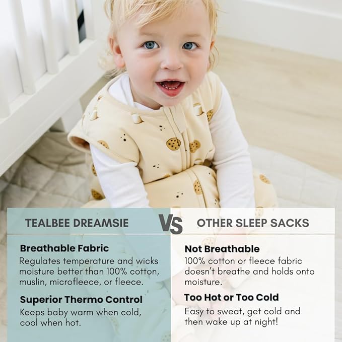 Tealbee Dreamsuit Toddler Sleep Sack with Feet – Walker Sleep Bag with Legs, Rayon made from Bamboo, Winter 1.5 TOG, 2-Way Zipper, 2T-3T - Cookies