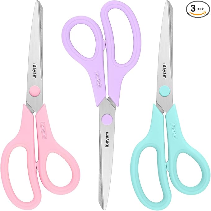iBayam 8.5" Scissors All Purpose, 2.5mm Sharp Blade, 3 Cute School Office | by iBayamDirect