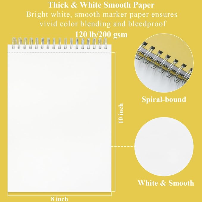 Fuxi Marker Paper Sketchbook 8" x 10", 60 Sheets Marker Pad Sketch Book Hard - Image 2