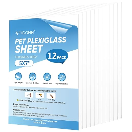 TICONN 12PK 5" x 7" PET Plexiglass Sheets, Picture Frames by TICONN