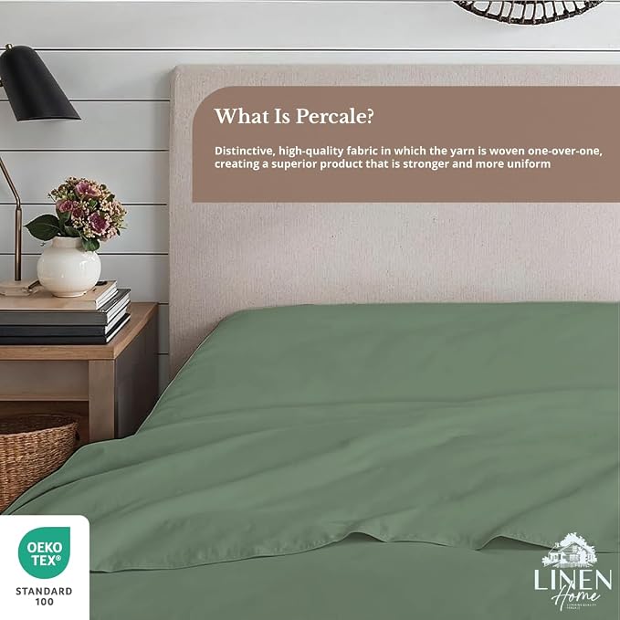 Linen Home 100% Cotton Percale 1 Flat Sheet, Full Size - Image 4