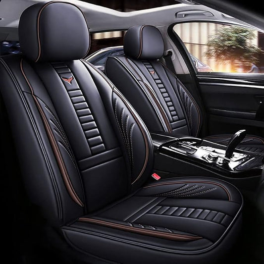 Waterproof 5 Car Seat Covers for Suzuki 1999-2025 95% Models, Premium Faux Leather Automotive Front and Back Seat Protectors Compatible with Airbag Black & Coffee Line