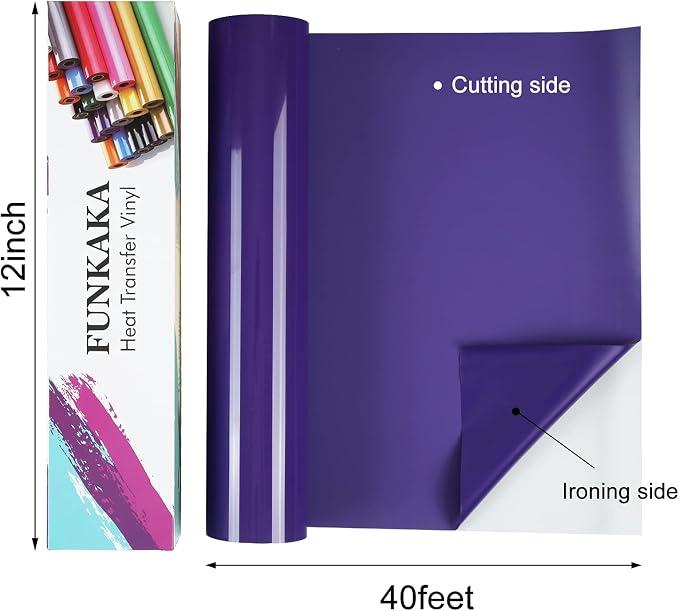 FUNKAKA Purple Heat Transfer Vinyl Rolls, Adhesive Glossy HTV Vinyl - Image 2