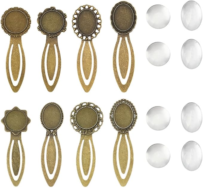 SUNNYCLUE 1 Box 8 Sets Bronze Bookmarks Cabochon Tray Bookmark Alloy Metal by SUNNYCLUE