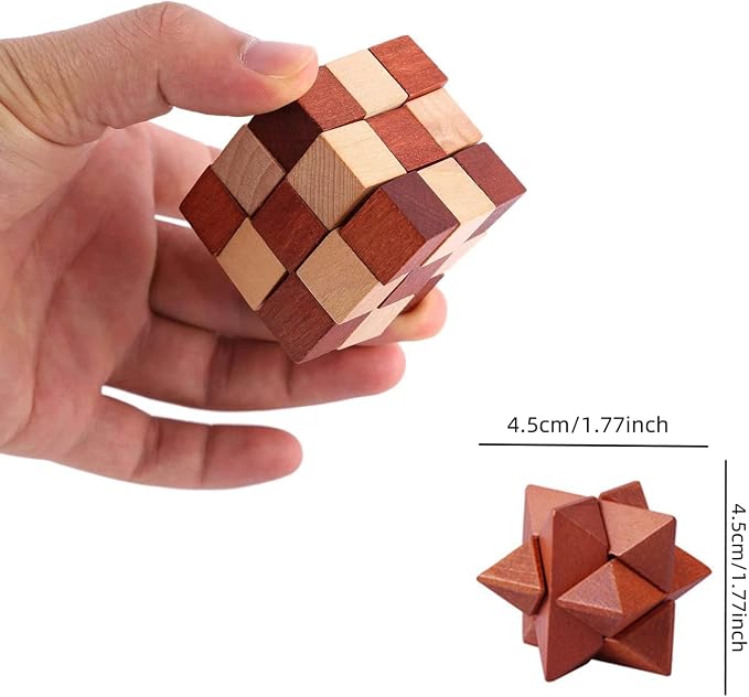VolksRose 6pcs Wooden Brain Teaser Puzzles, IQ Challenge Puzzle Games, Logic - Image 5