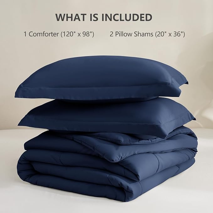 CozyLux Oversized King Comforter Set, 3 Pieces Navy Blue 120x98 Box Stitched - Image 6