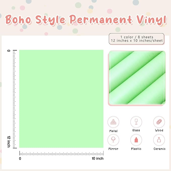 Tintnut Boho Permanent Vinyl 8 Sheets 12''x10'' Mint Green Adhesive Vinyl | - Image 2
