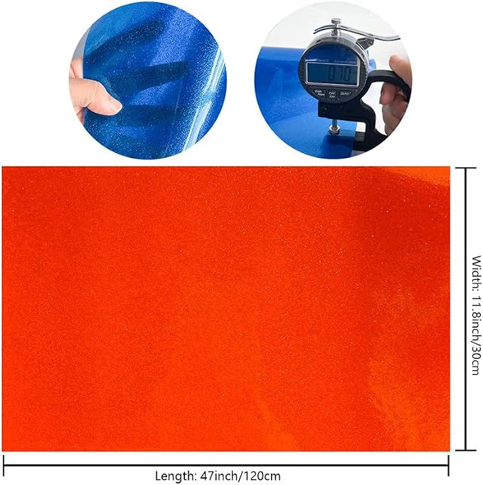 ONEART | Orange Transparent Glitter Vinyl Roll, 0.7 mm Solid Clear PVC Jelly - Image 4