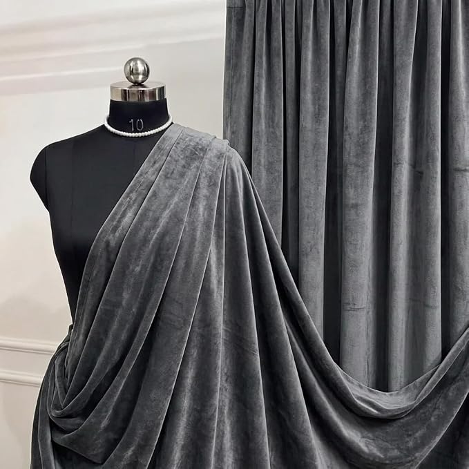 Charcoal Royal Velvet Fabric by The Yard, Wedding Decor, Fashion & Crafts I by VALENTINATEXTILEINC