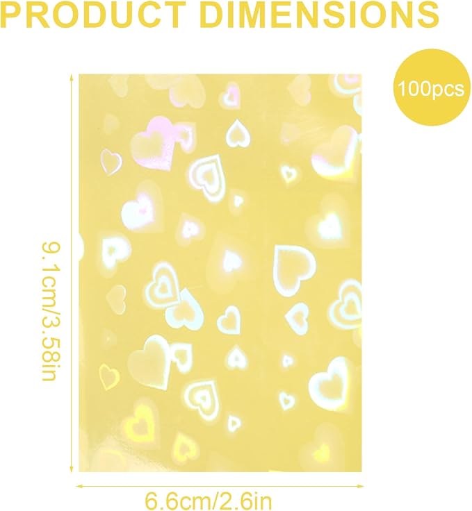 100pcs Photocard Sleeves, 9.1x6.5cm/3.58x2.56in Love Heart-Shape Holographic - Image 2
