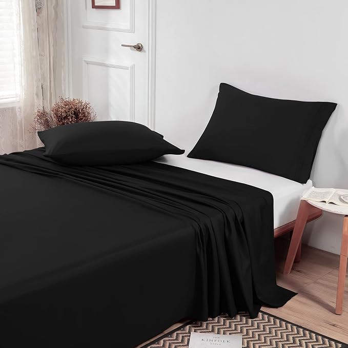 Lirex Black Twin Flat Sheet Only, Ultra Soft & Breathable Brushed 1800 - Image 7