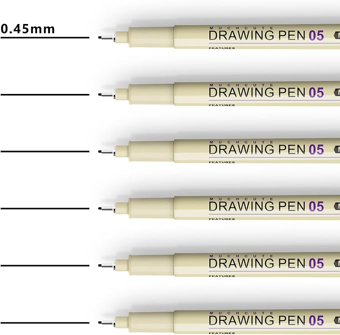 Muchcute 05 Fine Point Writing Pens: 6 Black 0.45mm Thin Micron Pen 05 No Bleed - Image 3