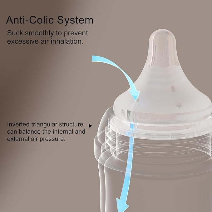 Natural Glass Baby Bottles with Gentle & Extra Slow Flow Nipples, Newborn Breastfeeding Bottle, Anti-Colic, Includes 1pcs SS Nipples(0 Month+) 2pcs S Nipples(1m+),3 Packs (White 3 Oz + 5 Ounce)