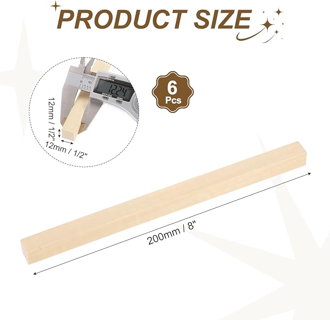 MECCANIXITY 6Pcs Basswood Sticks, 1/2" x 1/2" x 8" Square Wooden Dowel Rods - Image 2