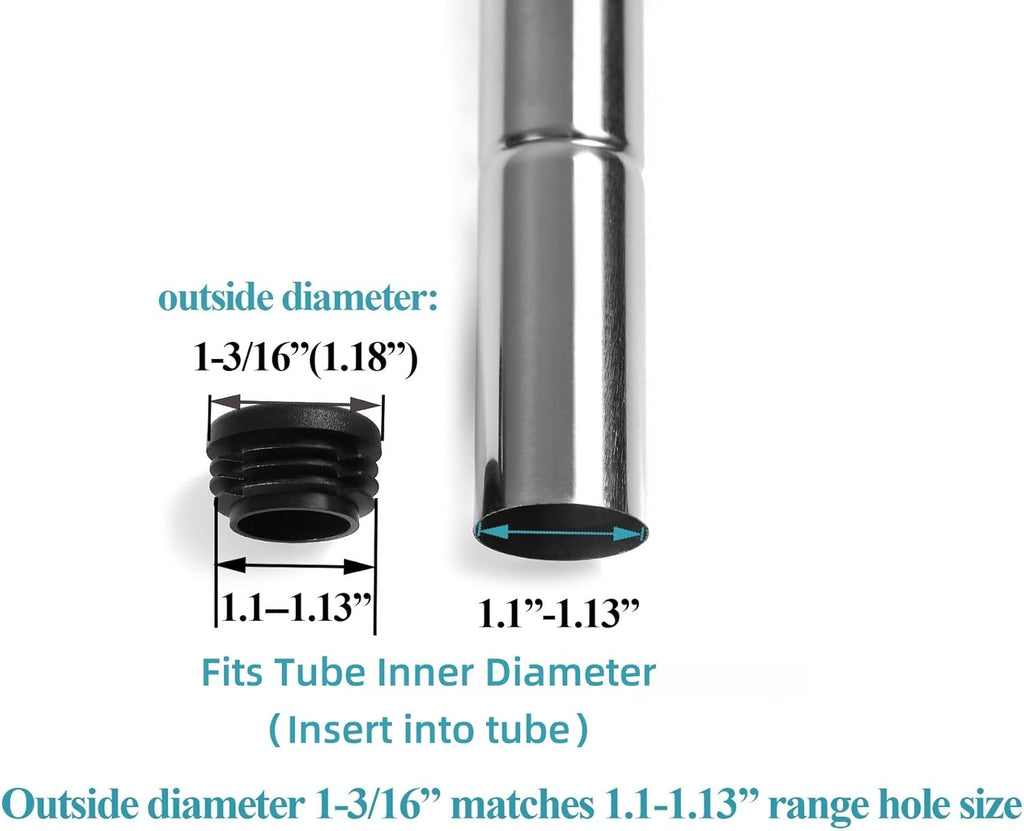 Furnigear Plastic Plugs Tubing End Caps Chair End Caps 1 3/16" Outside Bottom Round Tubing Caps Round Furniture Sliders Glides Black (Fit 1.1-1.13" Tube Inner Diameter, 24pack)