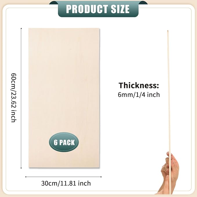 6 Pack 12 x 24 x 1/4 Inch-6mm Thick Basswood Sheets - Image 2