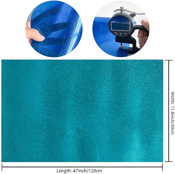 ONEART | Turquoise Transparent Glitter Vinyl Roll, 0.7 mm Solid Clear PVC Jelly - Image 4