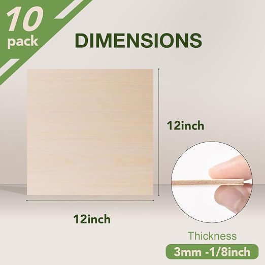 Rowood 10 Pack Maple Plywood 1/8, 3mm Wood Sheets Thin Unfinished Maple Plywood - Image 2
