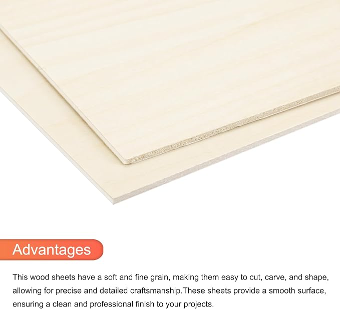 MECCANIXITY 3pcs Basswood Sheets 12 x 12 x 1/8 Inch Unfinished Wood Boards - Image 4
