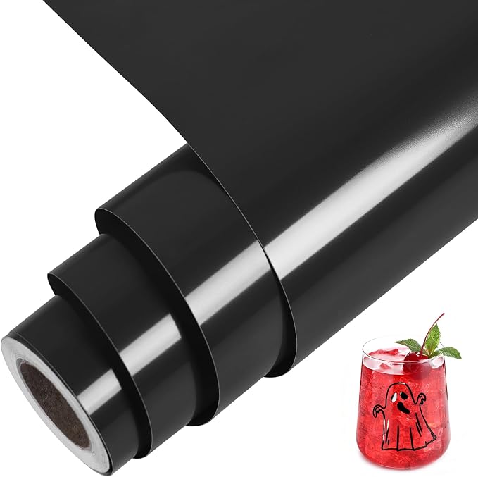 TORC Black Permanent Vinyl 12" x 14 FT Glossy Black Adhesive Vinyl Roll by TORC