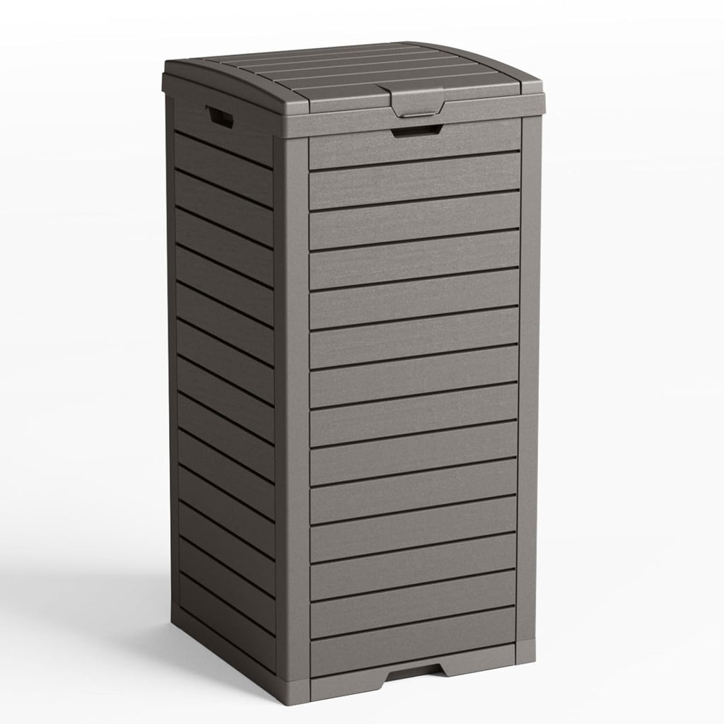 31 Gallon Outdoor Trash Can with Tiered Lid and Drip Tray,Waterproof Resin Waste Bin Indoor,Durable,Stylish,Lightweight Garbage Bin for Patio,Kitchen,Backyard and Office(Gray)