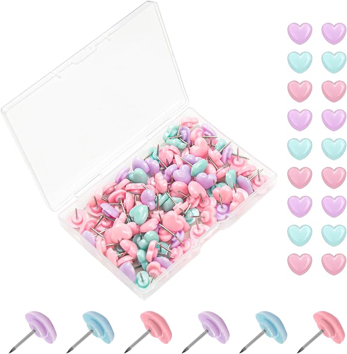 ELANE 100 Pcs Heart Thumb Tacks by ELANE