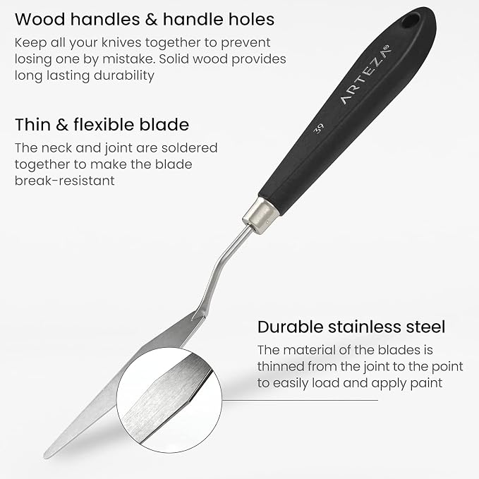 Arteza Palette Knives 8-Pack, Sizes No. 1, Durable Stainless Steel Blade & - Image 3