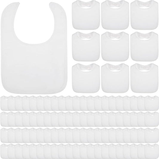 Toulite 100 Pcs White Bibs for Baby Washable Reusable Waterproof Cotton Feeder Bibs with Double Sided Design for Baby Shower Activity and Gifts