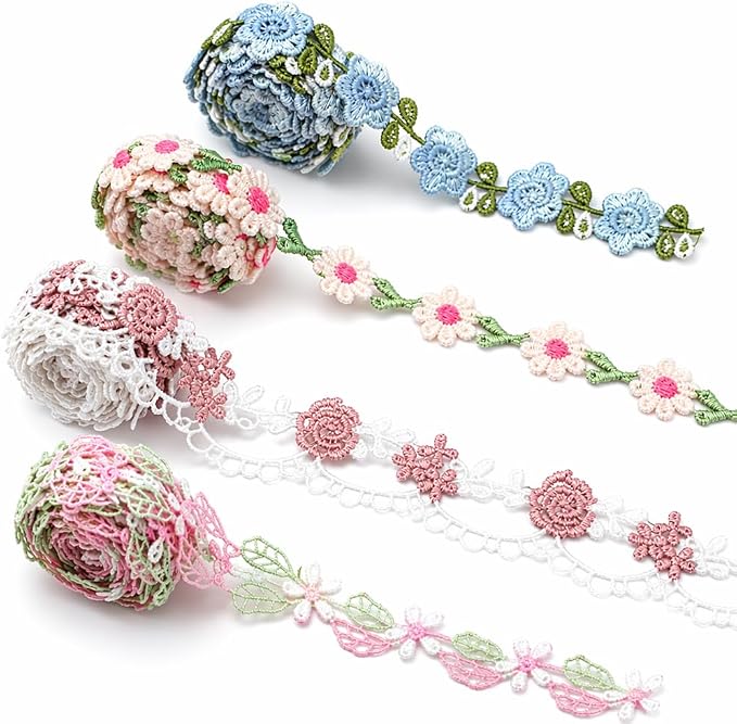 4 Yards Floral Lace Trim Ribbon, Colorful Embroidery Flower Sewing Fabric | - Image 8