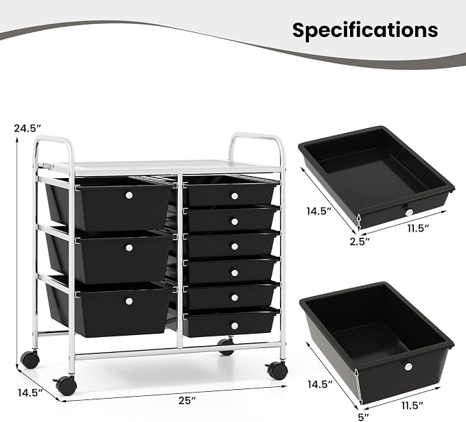 Giantex 9 Drawers Rolling Cart, Classroom Organizers, Storage Cart - Image 3