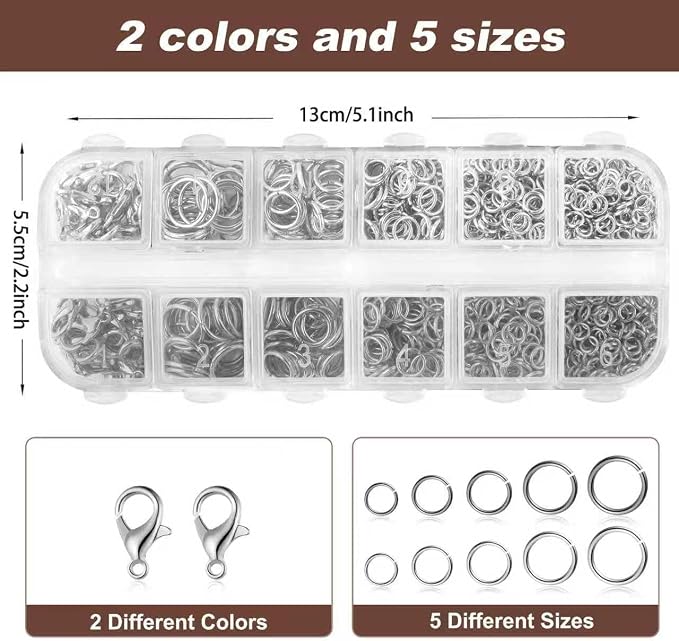 1200Pcs Silver with Pliers Jump Rings Jewelry Making Kit and Necklace Clasps - Image 2