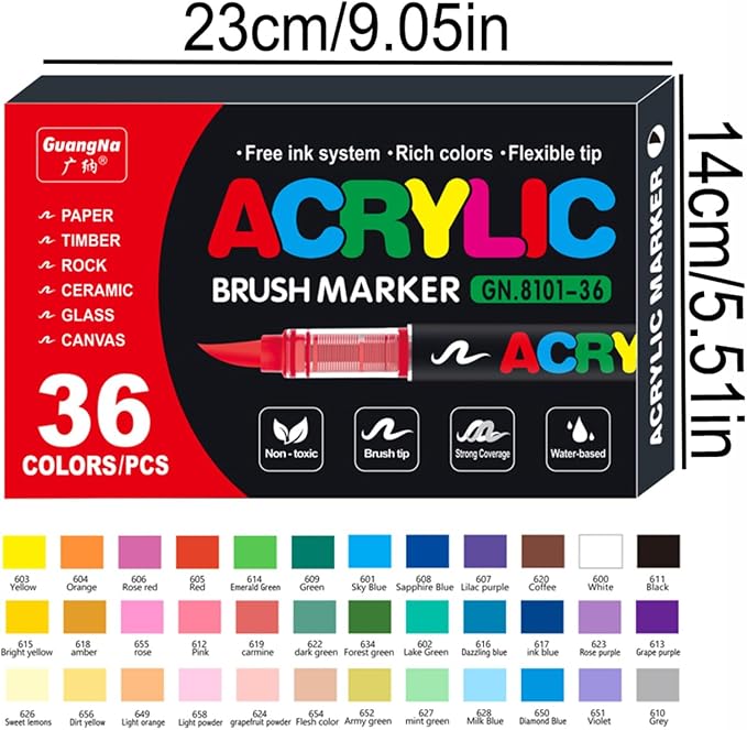 Acrylic Paint Markers Pens, 36 Vivid Colors Acrylic Markers Set, Direct Liquid - Image 3