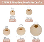 280pcs Wooden Beads for Crafts 5 Sizes Unfinished Wood Bead Bulk 8mm, 16mm - Image 2