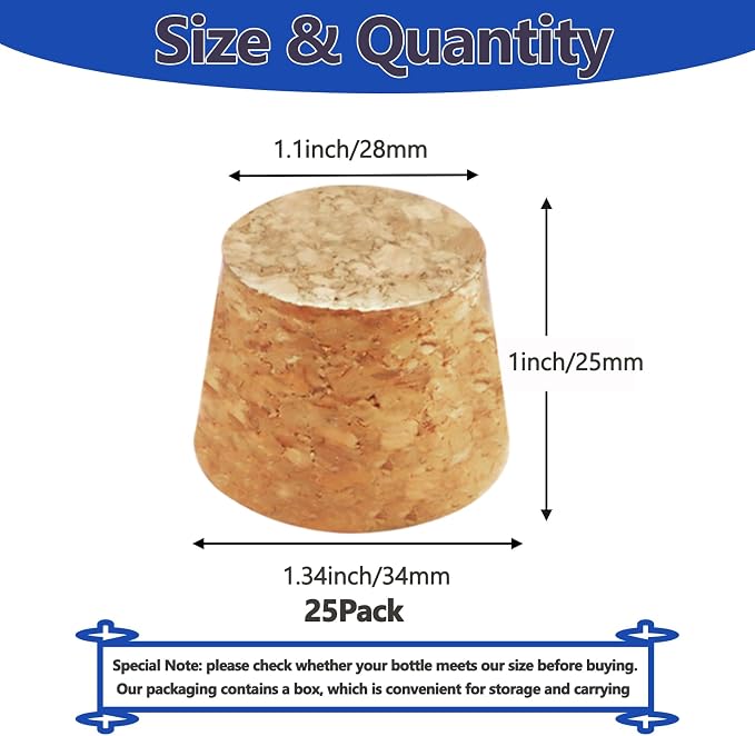 25Pack Tapered Cork Stoppers 1.1 in H x 1.34 in Top x 1 in Bottom - Image 2