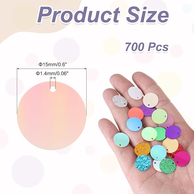 MECCANIXITY 700 Pcs Flat Round Sequins 15mm/0.6 Inch Loose Paillettes Craft - Image 2