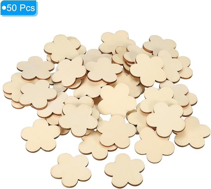 PATIKIL 35mm Wooden Flowers, 50 Pack Unfinished Wood Flowers Blank Wooden - Image 3