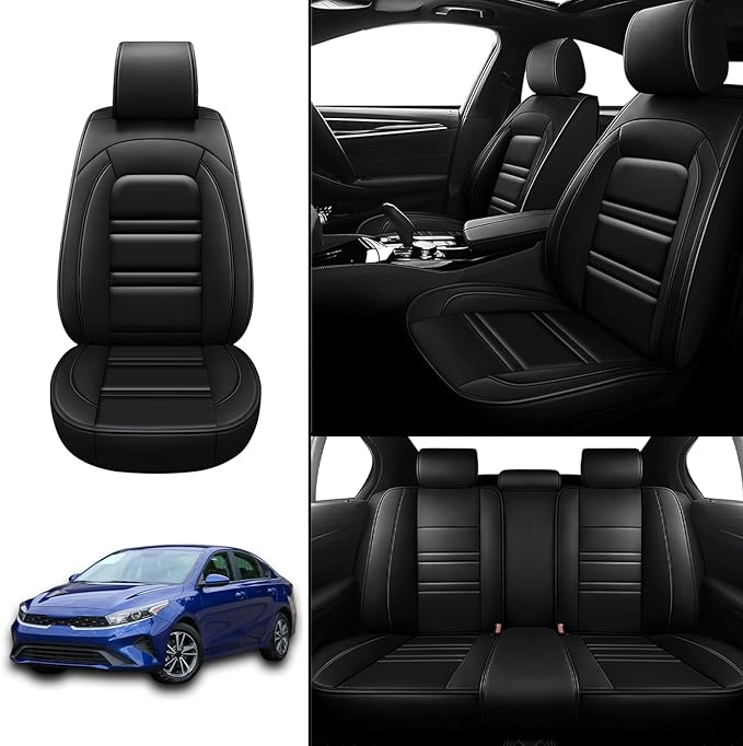 Seat Covers for kia Forte 2010-2024 | 5-Seats Leather Seat Covers, Easy to Install Automotive Seat Covers Full Set (Full Set, Black)