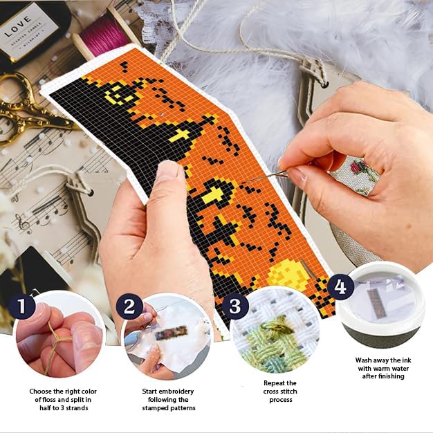 INFUNLY Halloween Cross Stitch Bookmarks Kit Evil Pumpkin Handmade Cross Stitch - Image 4