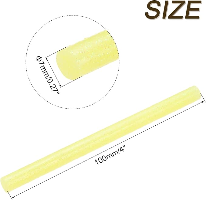uxcell Mini Hot Glue Sticks for Glue Gun 7mm x 100mm Glitter Light Yellow 12pcs - Image 2