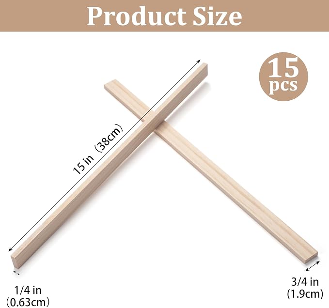 Wood Strips Slats for Wall, Wooden Dowels Wooden Sticks for Crafts 1/4" ×3/4" × - Image 3