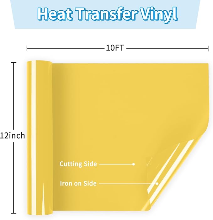 Yellow Heat Transfer Vinyl 12" x 10ft Yellow Iron On Vinyl - Image 2