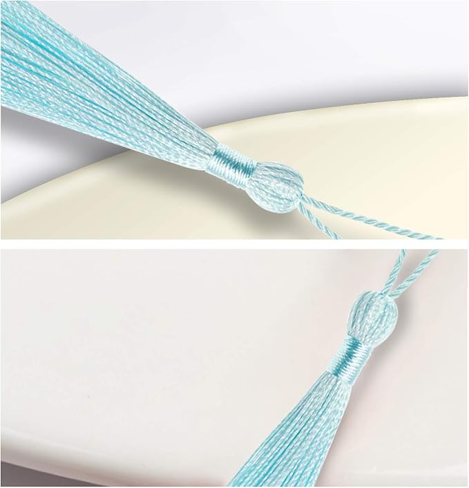VAPKER 100 Pieces Ice Blue Silky Handmade Soft Tassels 13cm/5-Inch - Image 3
