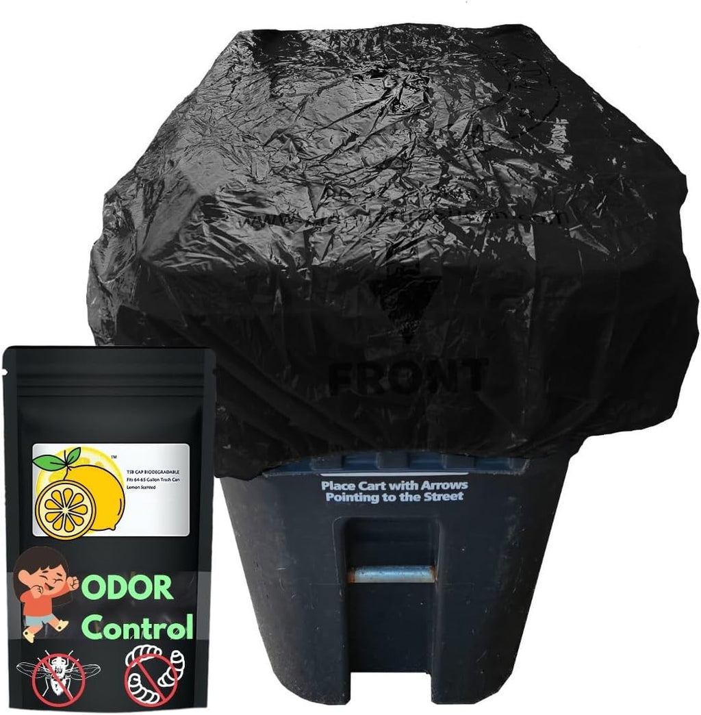 Trash Can Cover Odor Control with Elastic Band Lemon Scented Chemical Free 64 Gallon 2 Pack