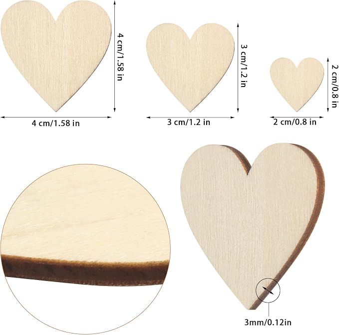 DERAYEE 100Pcs Unfinished Wooden Hearts - Image 2